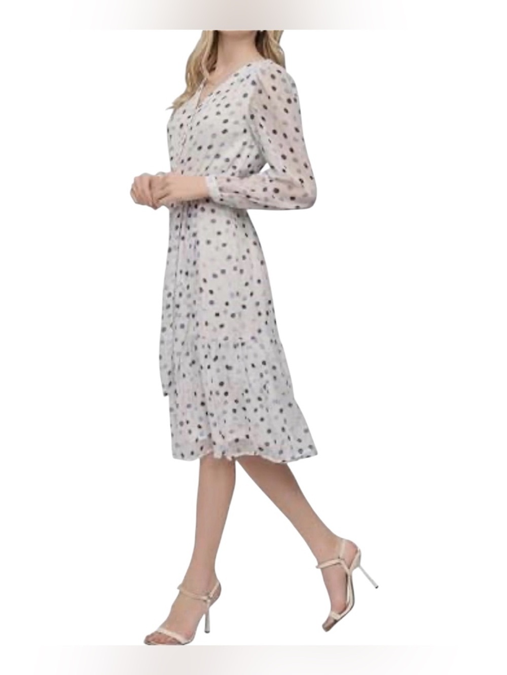 DKNY Light Pink Polka Dot Tie-Waist Midi Dress Sz/12 NWT